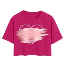 TOPLOT Heart Printed Round Neck Crop Top for Women