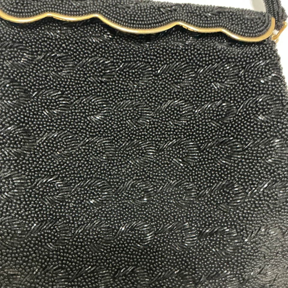 Vintage Hand Beaded Black Evening Bag Made in Hong Kong  - Image 2 of 4