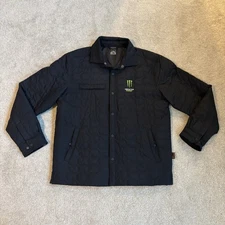 Monster Energy Artisan Quilted Black Light Puffer Jacket Button Up Coat Medium