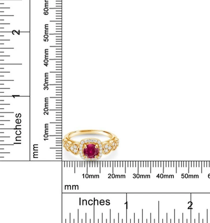 925 Silver Yellow Gold Plated Created Red Ruby and White Topaz Engagement Ring - Image 4 of 4