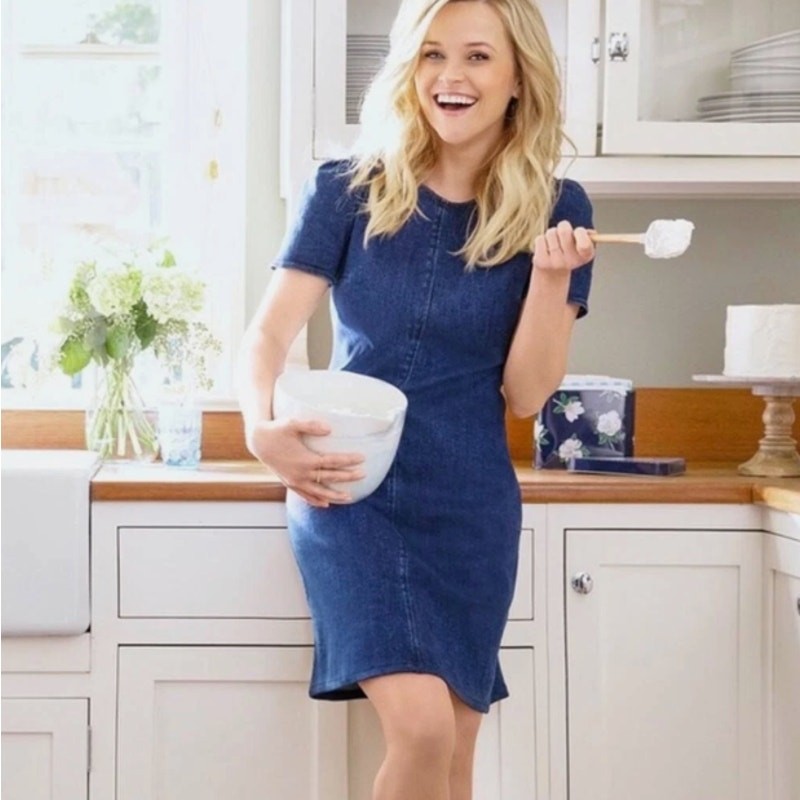 DRAPER JAMES Denim A-Line Shift Dress Dark Wash Sz 12 $115 {DD7}