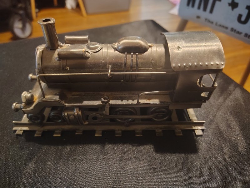 handmade Steam punk metal train Locomotive sculpture recycled material 8"