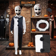 Kids Art the Clown Fancy Dress 4Pc Terrifier Costume Halloween Jumpsuit Mask Hat