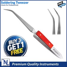 Fiber Grip Tweezers Cross Locking Reverse Action Curved Tip Stainless Steel