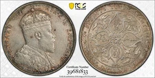 Straits Settlements, 1908 Edward VII Dollar. PCGS AU 55. 4,152,000 Mintage.