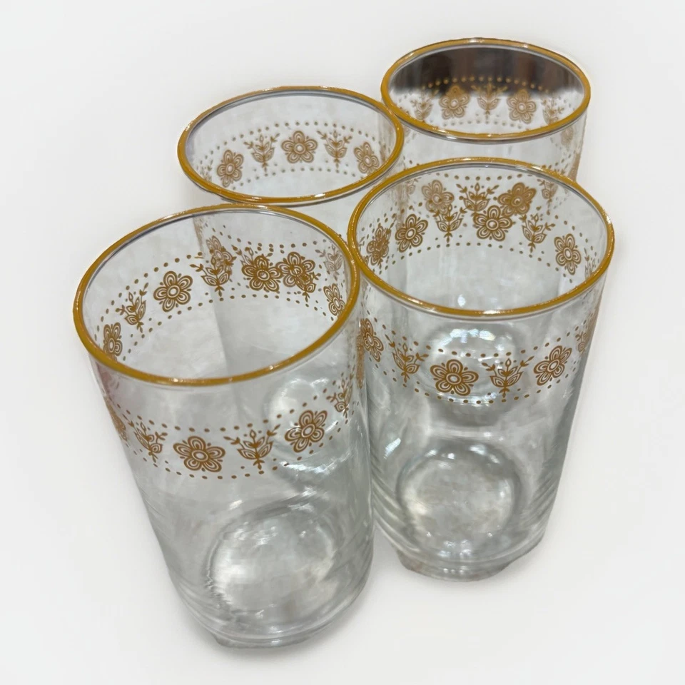 Juego de 4 vasos de cristalería BUTTERFLY GOLD 5" 10 OZ USADOS EN EXCELENTE ESTADO Corelle By Corning Foto 4 de 4