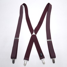 Vintage Suspenders Red Striped Adjustable Clip On Made In USA