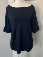 RALPH LAUREN Womens Knit TOP Short Cuffed Sleeve BLUE Size 2X