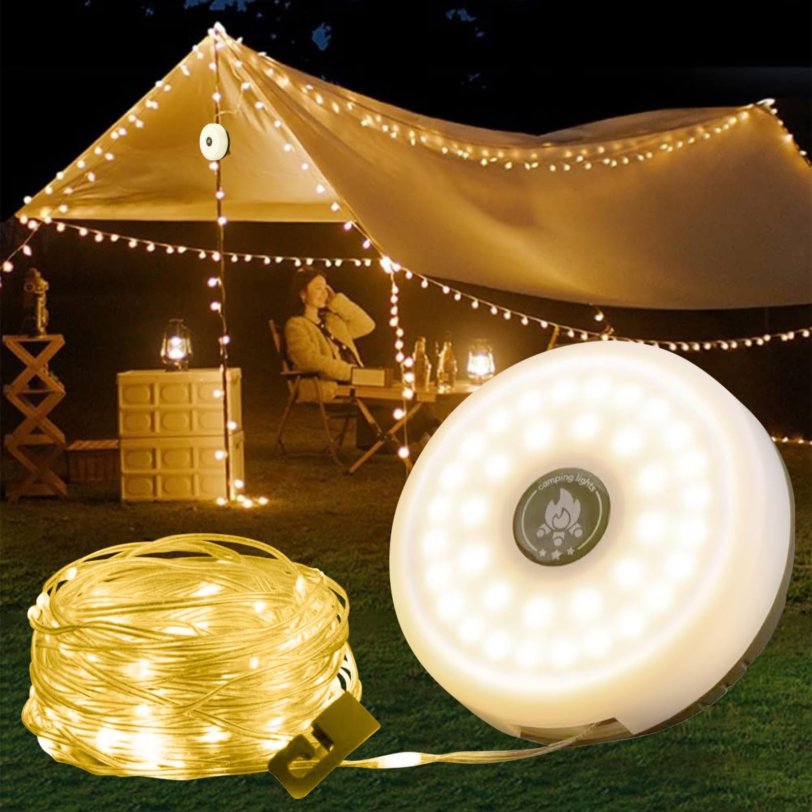 Guirlande lumineuse camping enroulable 10m avec lanterne LED intégrée