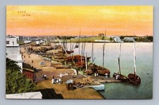 Vintage Egyptian Postcard SUEZ Le Port Docks Boats Ships 1910s