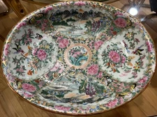 Antique Pre 1890 Chinese Famille Rose Bowl Heavy Porcelain 11”X9”