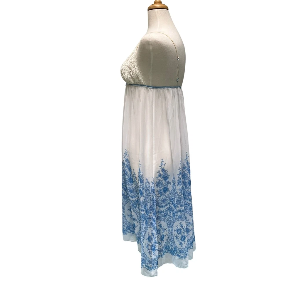 In Bloom by Jonquil Nightgown Chemise Sz M Sheer Blue Floral Boudoir Coquette - Image 4 of 4