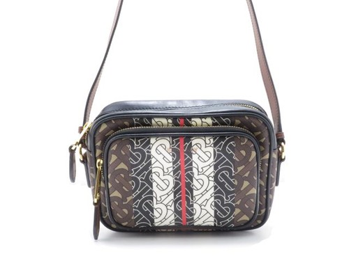 BURBERRY TB Monogram Stripe One Shoulder Bag Brown / Black Brown x Black #DB701