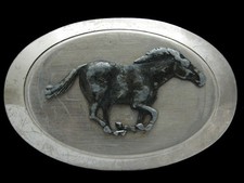 QI03112 VINTAGE 1970s WILD HORSE WESTERN COWBOY DESIGN BELT BUCKLE