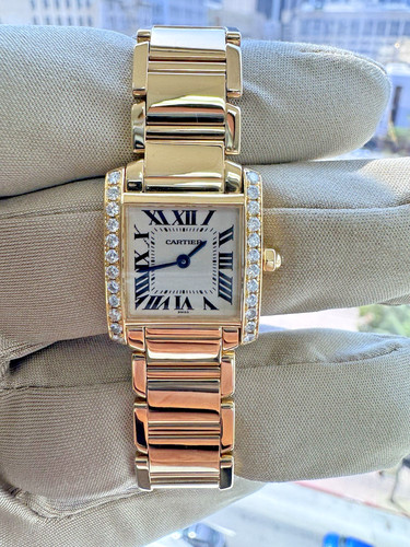 Cartier Tank Francaise 2364 18K Yellow Gold Factory Diamond Bezel Ladies Watch