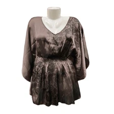 Studio Y Women's Chocolate Purple W/ Blk Floral Butterfly Sleeve Blouse | Size M