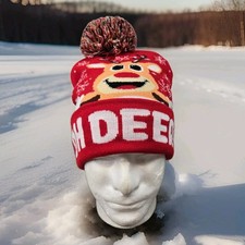 LED Light Up Christmas Winter Beanie Adult Red Oh Deer Giggling Get Up OSFM New