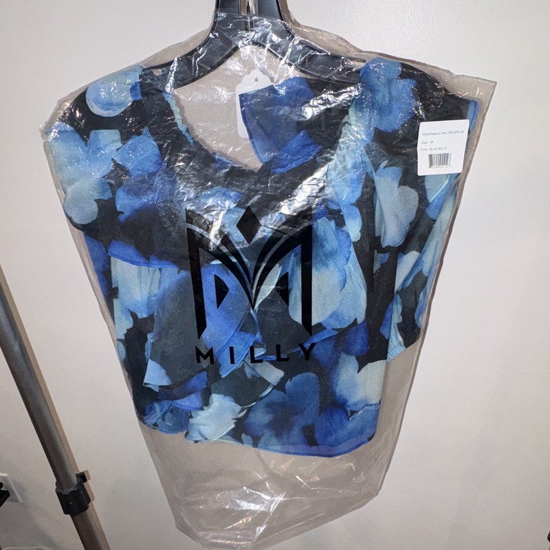 Milly Women’s Floral Crop Top Blue/Black Sleeveless Round Neck Size M 44LT99