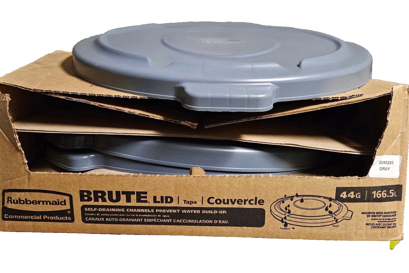 5 NIB Rubbermaid BRUTE 44Gal Trash Can LIDS Gray 2095293 FG264560gray NEW 5 PACK