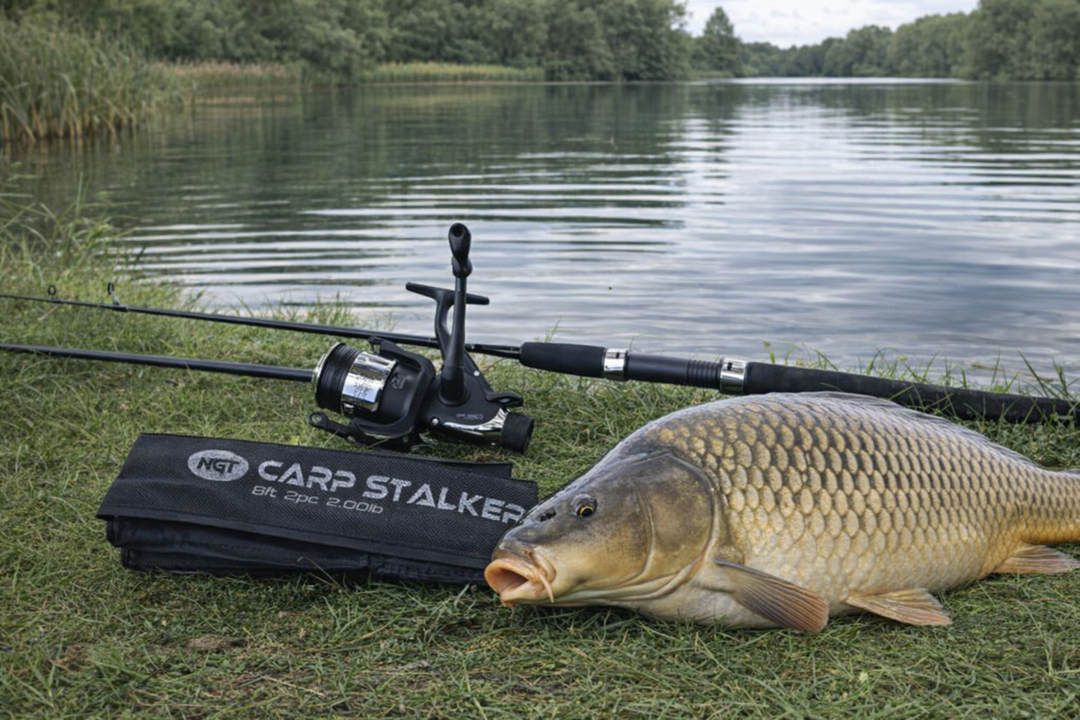 Carp Fishing 8ft Stalker Rod & REEL KIT  Rod Margin 2lb Test Curve + MONO