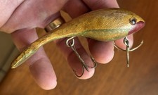 Antique Vintage Topwater Fishing Lure Wooden Wood Glass Eyes
