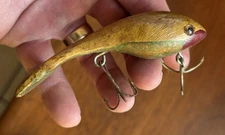 Antique Vintage Topwater Fishing Lure Wooden Wood Glass Eyes