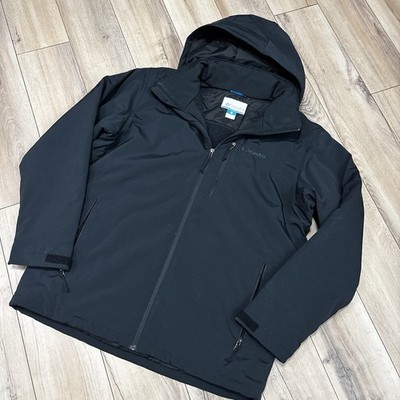 Columbia Fleece Jacket Mens Sz L Black Hooded Sherpa Pockets Insulated Pristine