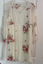 Anthropologie Fig and Flower embroidered Ruffled Sleeve Dress Petite Medium NWT
