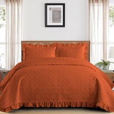 King Quilt Bedding Set 3 Pieces, Lightweight Burnt Orange Bedspreads King Siz...
