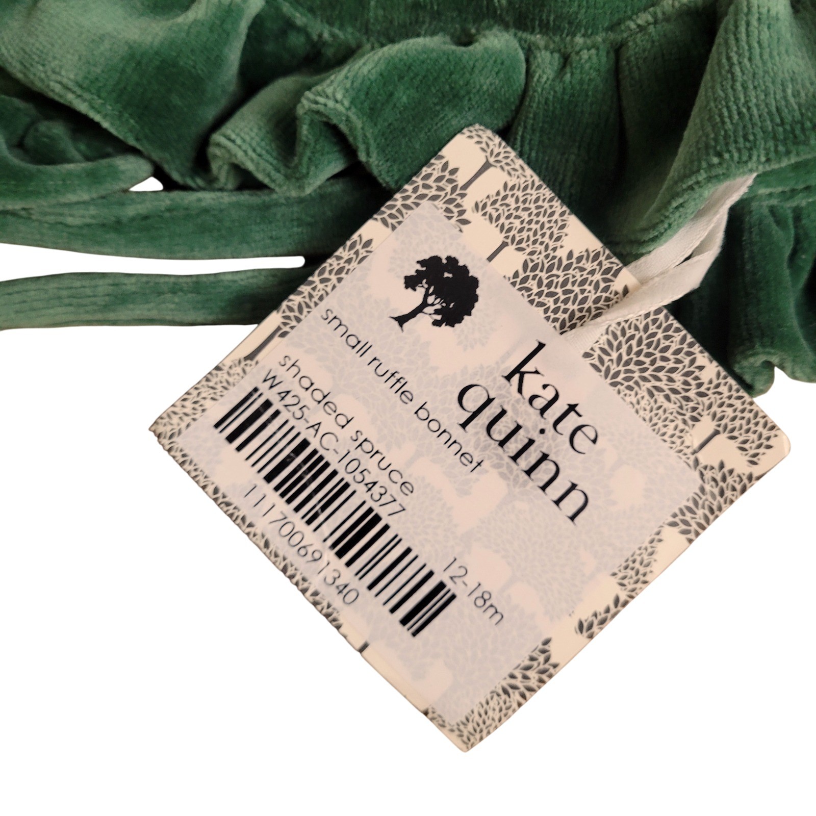 Kate Quinn Gretel Suspender Skirt & Ruffle Bonnet Set Green Velour 12-18M NWT