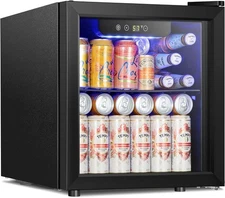 48 Can Mini Fridge Cooler - Beverage Refrigerator Black Glass Door for Beer Soda