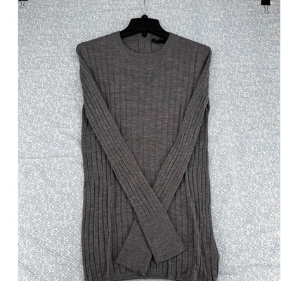 Banana Republic Extra Fine Merino Wool Ribbed Back Zip Sweater Gray L 722826-01