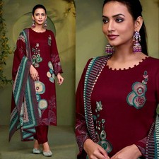 MARON PRINTED COTTON w RESHAM EMB INDIAN READYMADE LADIES SALWAR KAMEEZ SUIT SNJ
