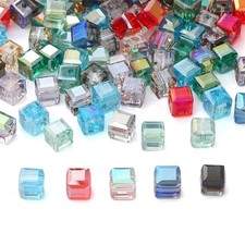 20pcs Shiny Cube Shape 8mm Glossy Plated Faceted Crystal Glass Loose Beads