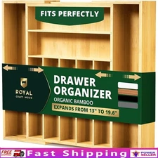 Adjustable Bamboo Drawer Organizer Kitchen Utensils & Tools Space Saver New