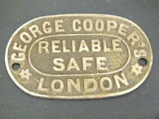 VINTAGE BRASS SAFE NAME PLATE GEORGE COOPERS RELIABLE SAFE LONDON