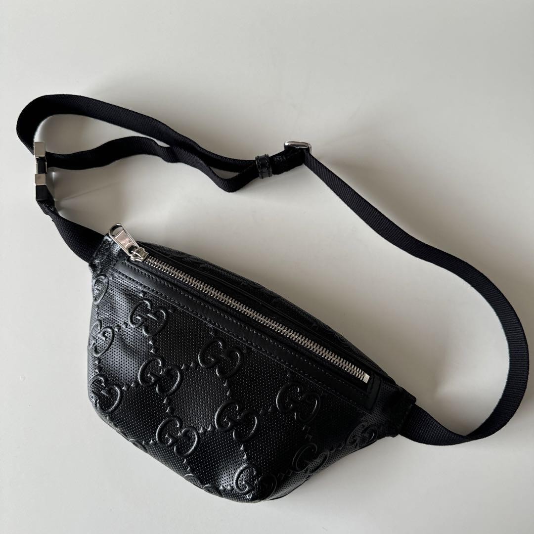 GUCCI GG Embossed Waist Bag Shoulder Bag Black