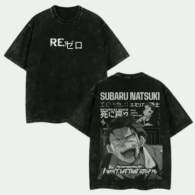 Men's Natsuki Subaru Short-Sleeve Round Neck Cotton Oversized T-Shirt