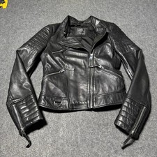 ZARA Women  s Black Genuine Sheep Leather Moto Biker Jacket Fitted Zip-Up Size XS