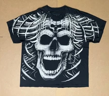LIQUID BLUE 2XL 2000 GRAILED BLACK SKULL SKELETON ALL OVER PRINT