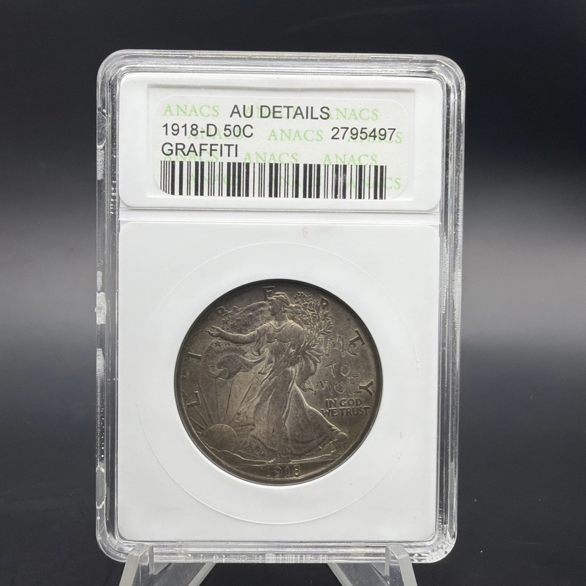 (稀少年号)アメリカ　ウォーキング リバティ 50セント銀貨　1918 S AU 50 Graded 1918 Year Liberty Walking Half Dollars (1916-1947
