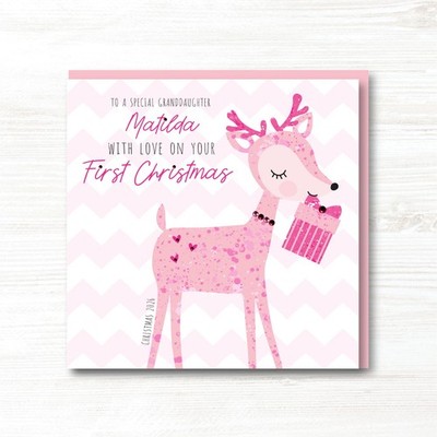 Personalisierte handgefertigte Baby Mädchen 1. erste Weihnachtskarte, Nichte, Tochter