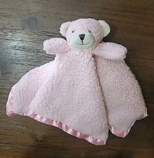Stephan Baby Pink Teddy Bear Security Blanket Lovey Nunu Fuzzzy Sjerpa Satin