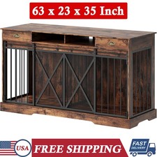 63 Inch Large Double Dog Crate Furniture Indoor w/ Removable Divider  2 Drawer