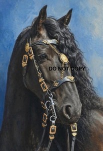 BLACK FRIESIAN MATTED 8”x10” PRINT BEAUTIFUL HORSE PAINTING COPY ART