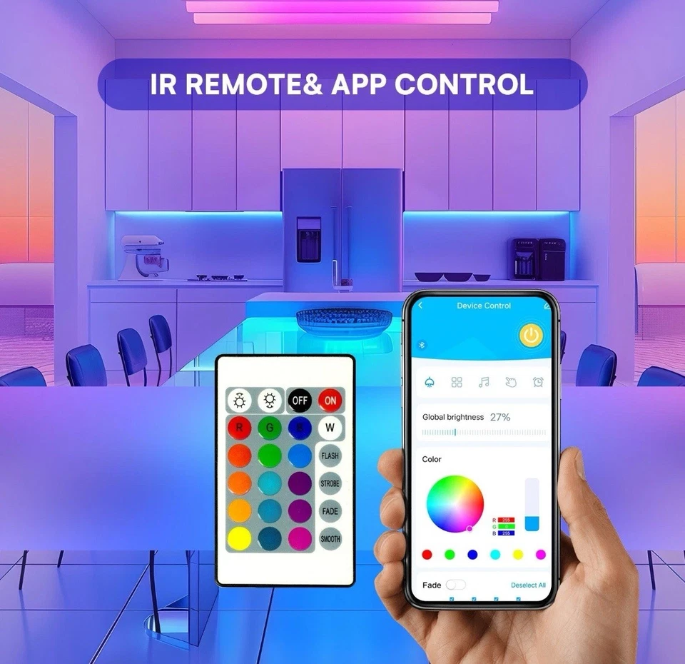 Luzes de tira de LED, luz inteligente com controle remoto aplicativo, luzes LED RGB para sala - Imagem 3 de 4