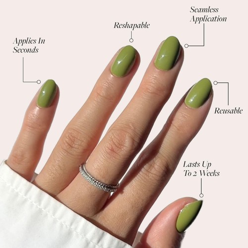 Press On Nails - Moss Green | Opaque Earthy Green Short Oval False Nails, Reu... - Bild 3 von 6