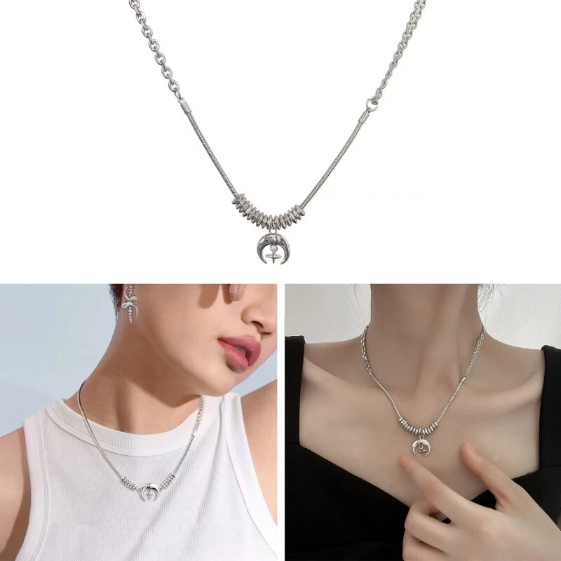 Silver Color Cute Star Moon Necklaces for Women Sweet and Cute