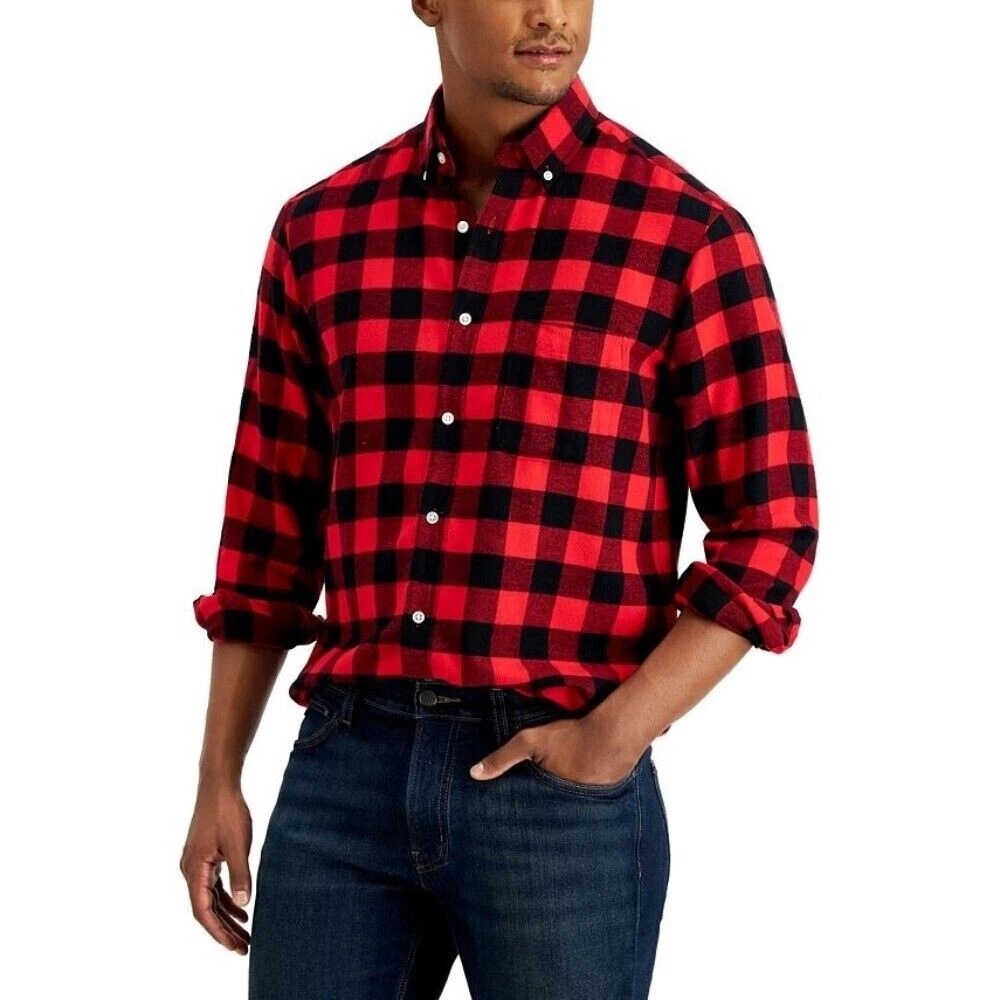 NEW Club Room Mens Plaid Long Sleeve Flannel Button Down Shirt XXLarge Red  Black