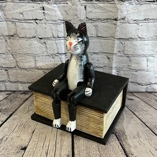 20cm Black Cat Sitting Animal, Wooden Shelf Ornament Handmade & Fairtrade